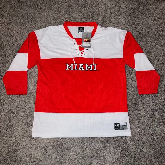 Miami University Ohio RedHawks Youth Large G-Team Red White Hockey Jersey NWT - Picture 1 of 7